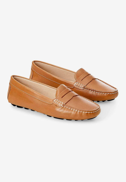 Angico Cognac Leather Driving Loafers – Flat Penny Moccasins