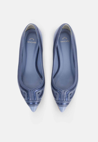 Begonia Blue Leather Ballerinas – Pointed Toe Flats