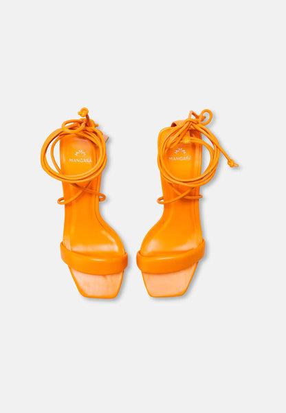 Caúna Orange Calf Leather Strappy Block Heel Sandals – 6.5cm