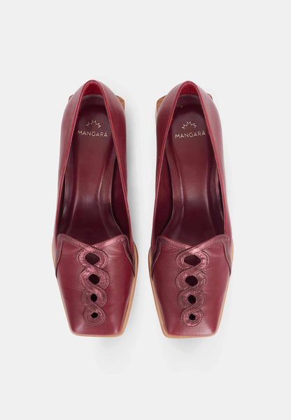 Cordía Burgundy Leather Loafers – Square Toe, 4cm Wooden Block Heel