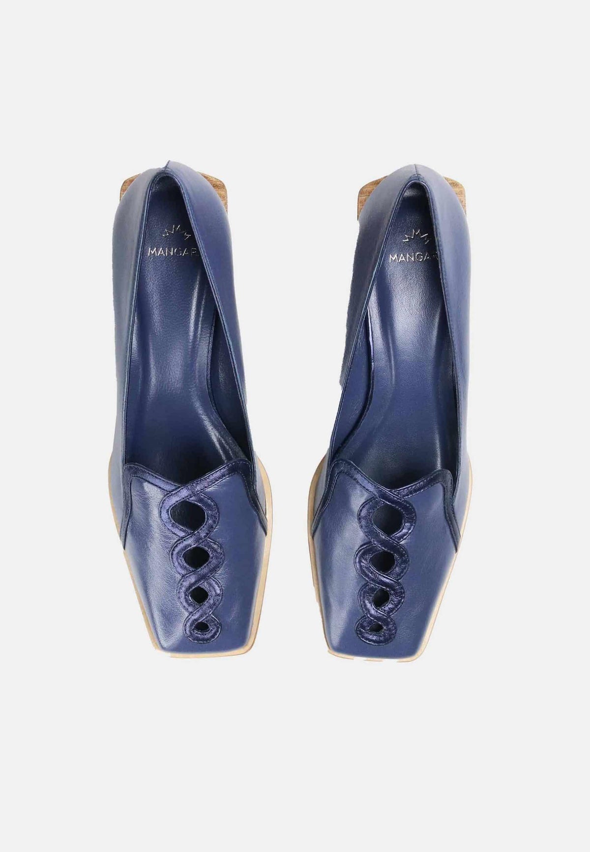 Cordía Navy Blue Leather Loafers – Square Toe, 4cm Wooden Block Heel