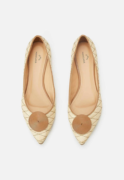 Corobá Raffia Leather Ballerinas – Natural Brown Flat