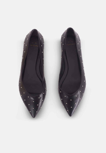 Hamelia Black Leather Ballerinas – Pointed-Toe Studs