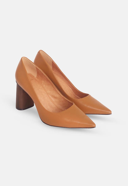 Plinia Leather Block Heel Pumps – 8.4cm Brown