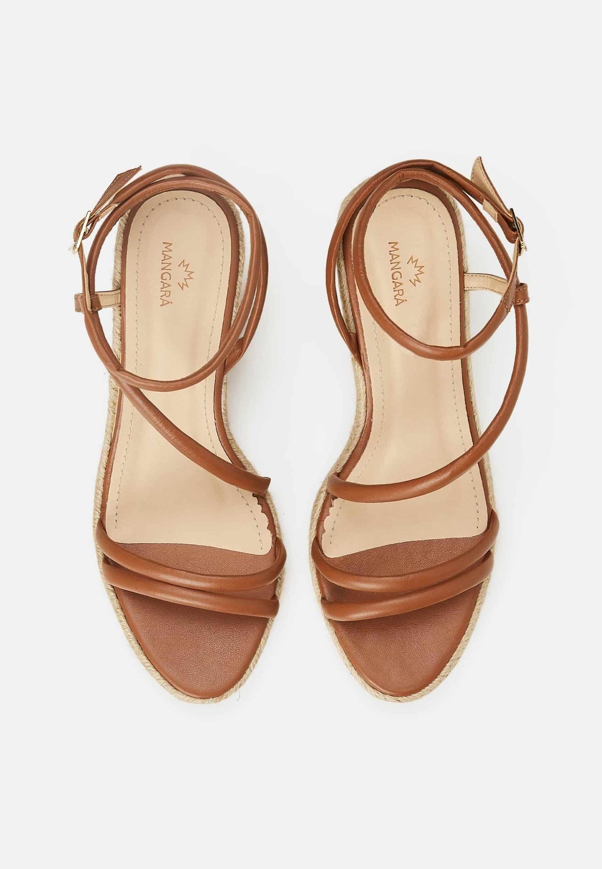 Romã Brown Leather Espadrille Wedges – Jute Platform