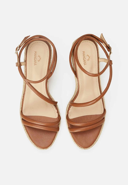 Romã Brown Leather Espadrille Wedges – Jute Platform