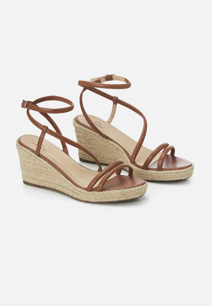 Romã Brown Leather Espadrille Wedges – Jute Platform