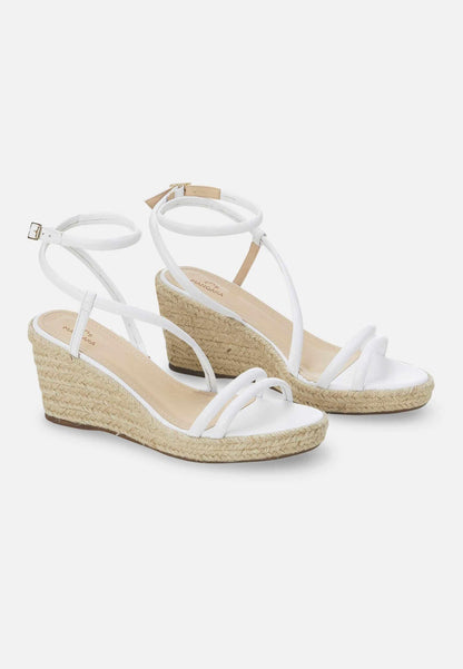 Romã White Leather Espadrille Wedges – Jute Platform