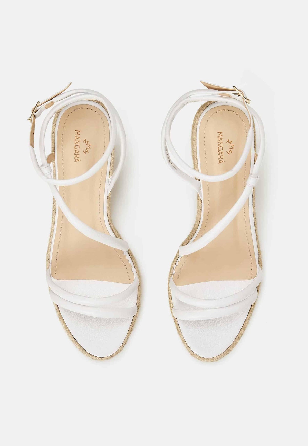 Romã White Leather Espadrille Wedges – Jute Platform