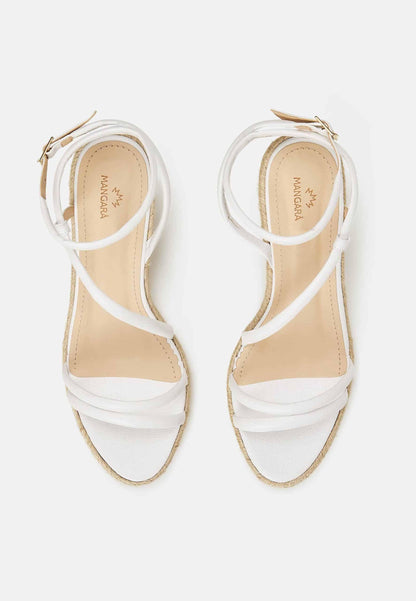 Romã White Leather Espadrille Wedges – Jute Platform