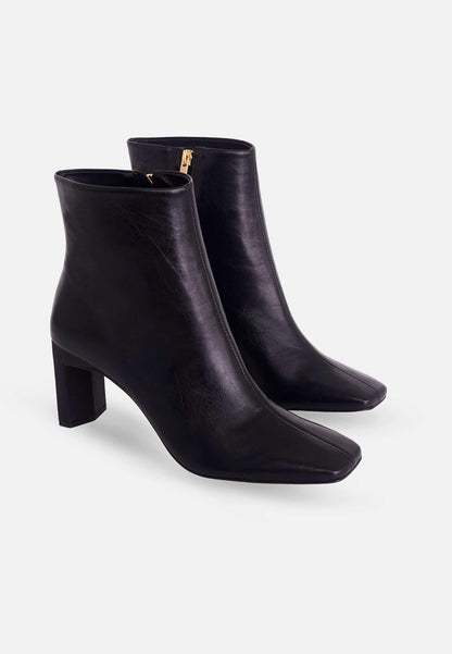 Senna Black Goat Leather Ankle Boots – 7.6cm Block Heel