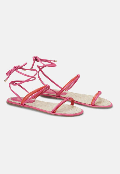 Urucum Pink Leather Lace-Up Sandals