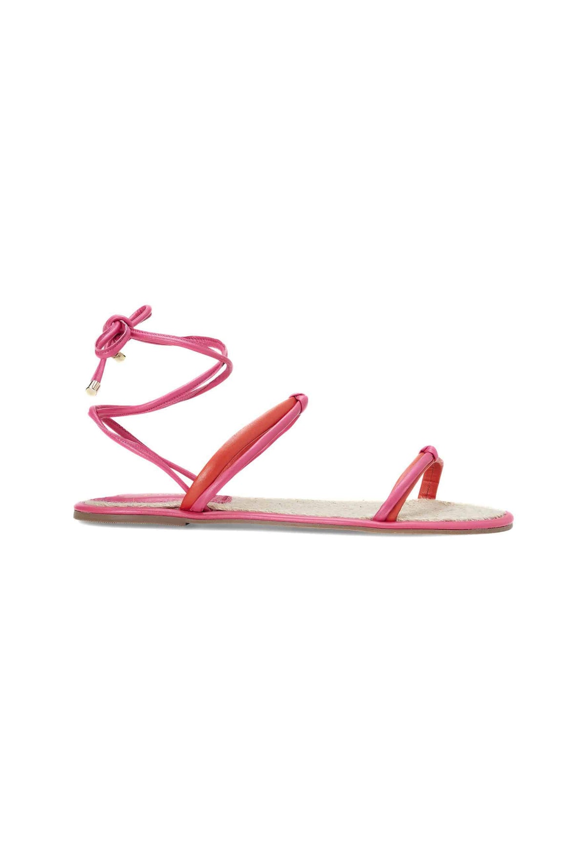 Urucum Pink Leather Lace-Up Sandals