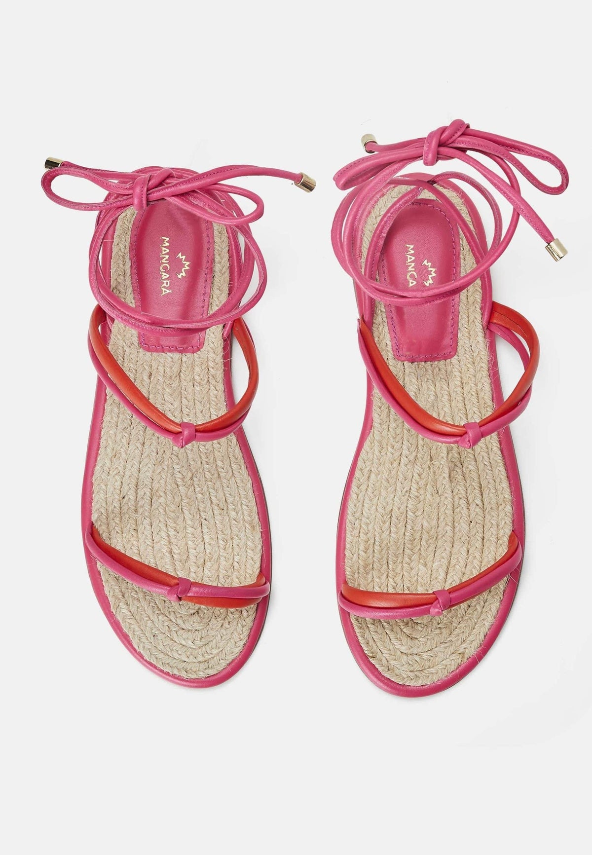 Urucum Pink Leather Lace-Up Sandals