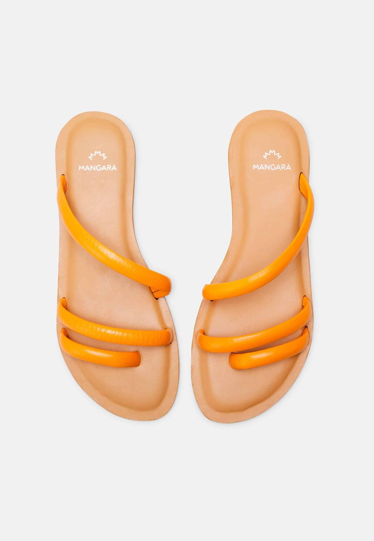 Cacau Orange Leather Three-Strap Slide Sandals – Flat