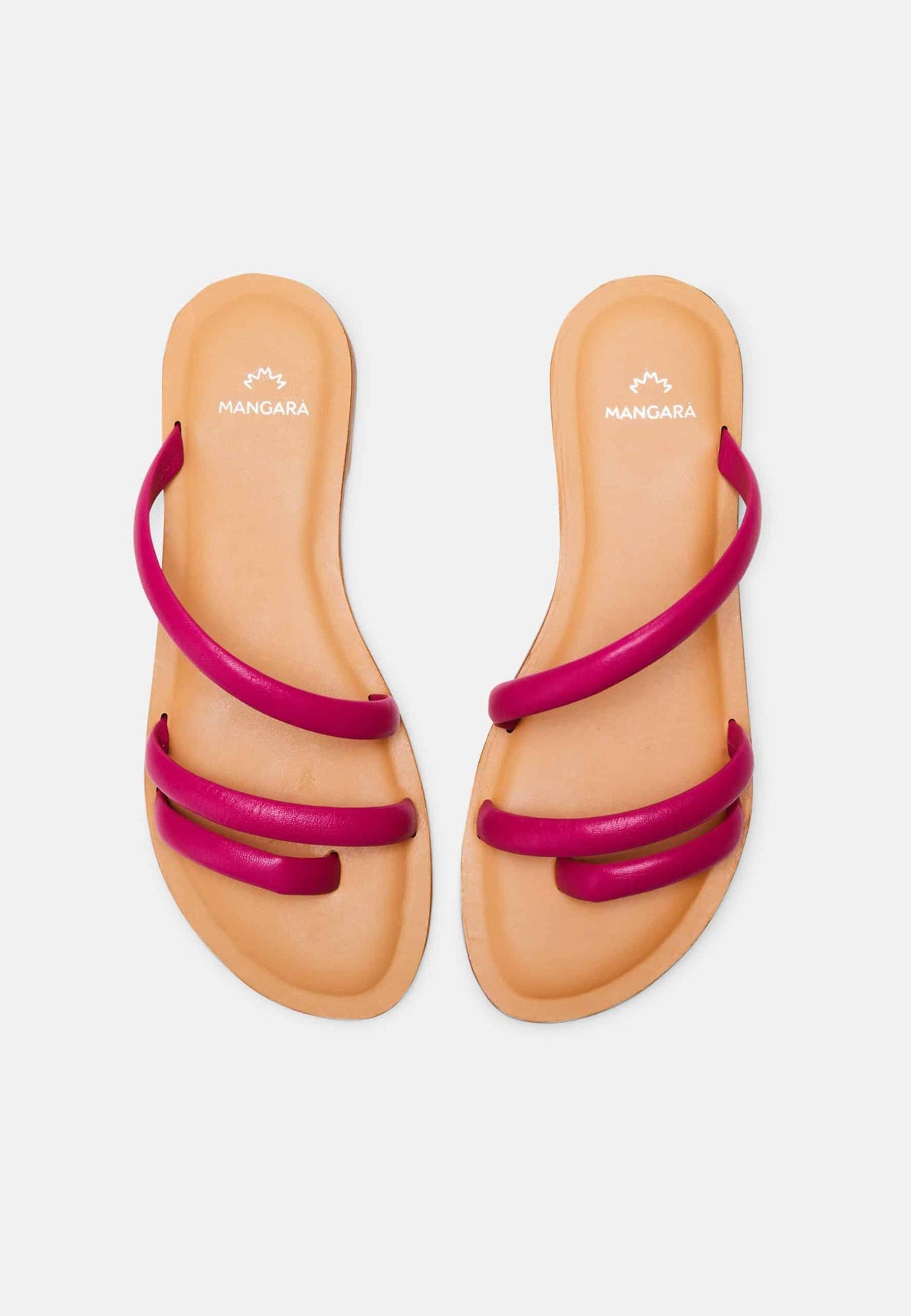 Cacau Pink Leather Three-Strap Slide Sandals – Flat