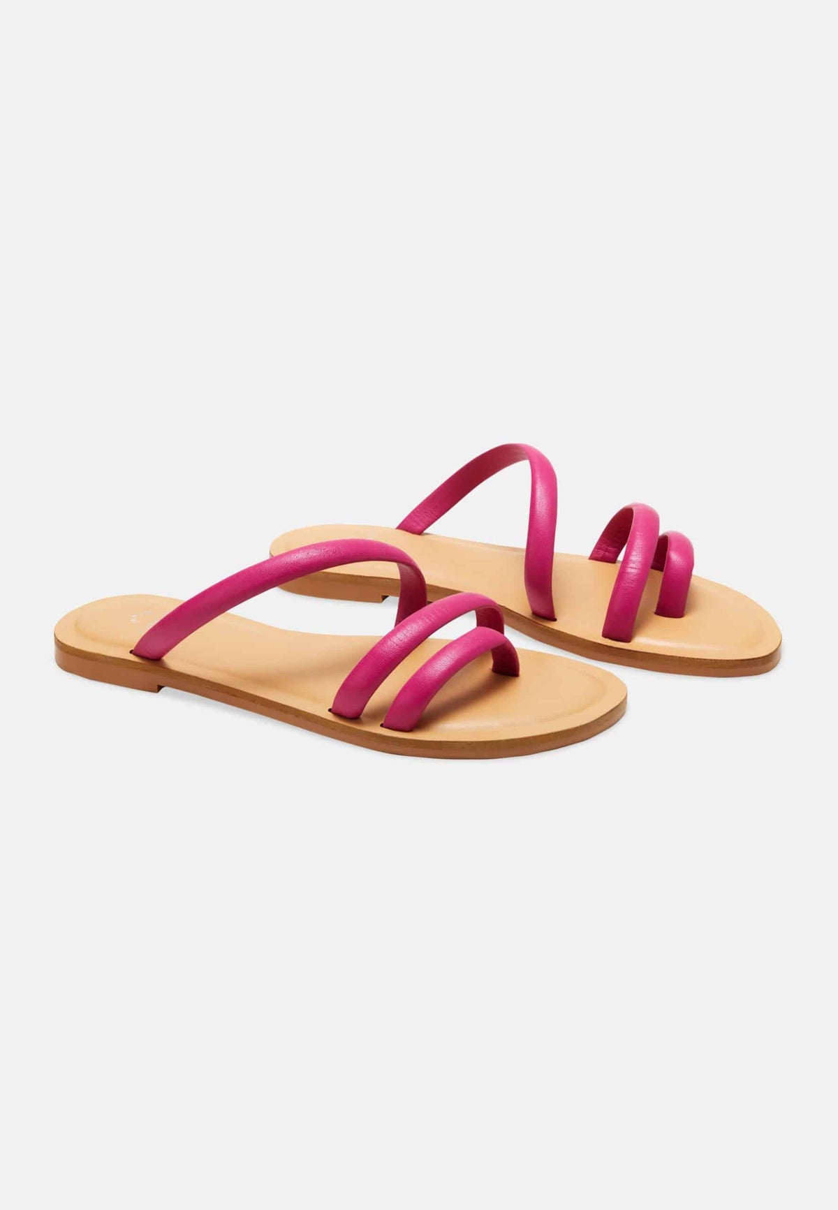 Cacau Pink Leather Three-Strap Slide Sandals – Flat