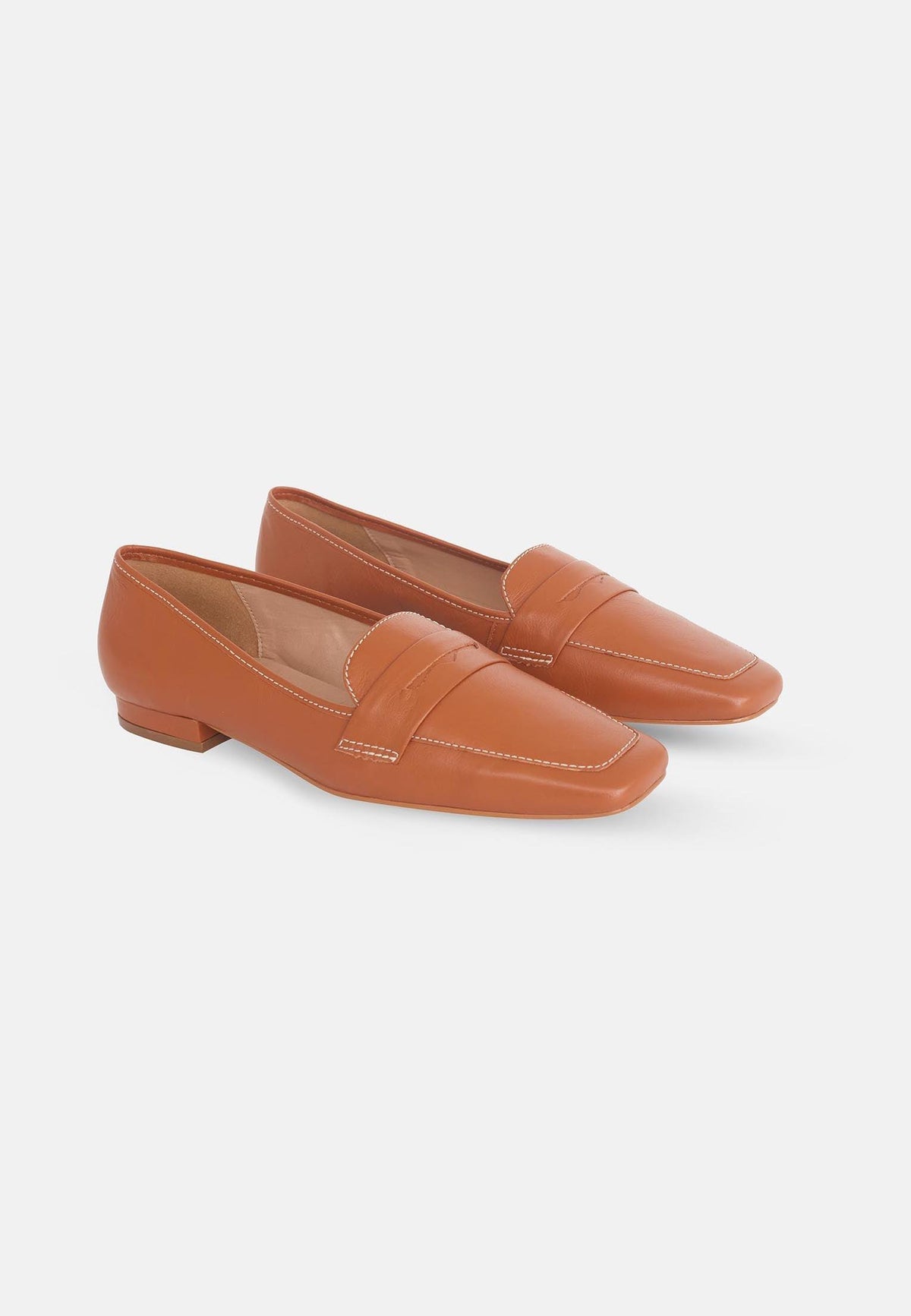 Cipó Caramel Leather Square-Toe Loafers – Flat