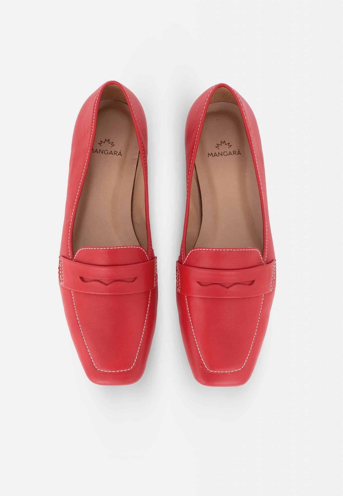 Cipó Red Leather Square-Toe Loafers – Flat