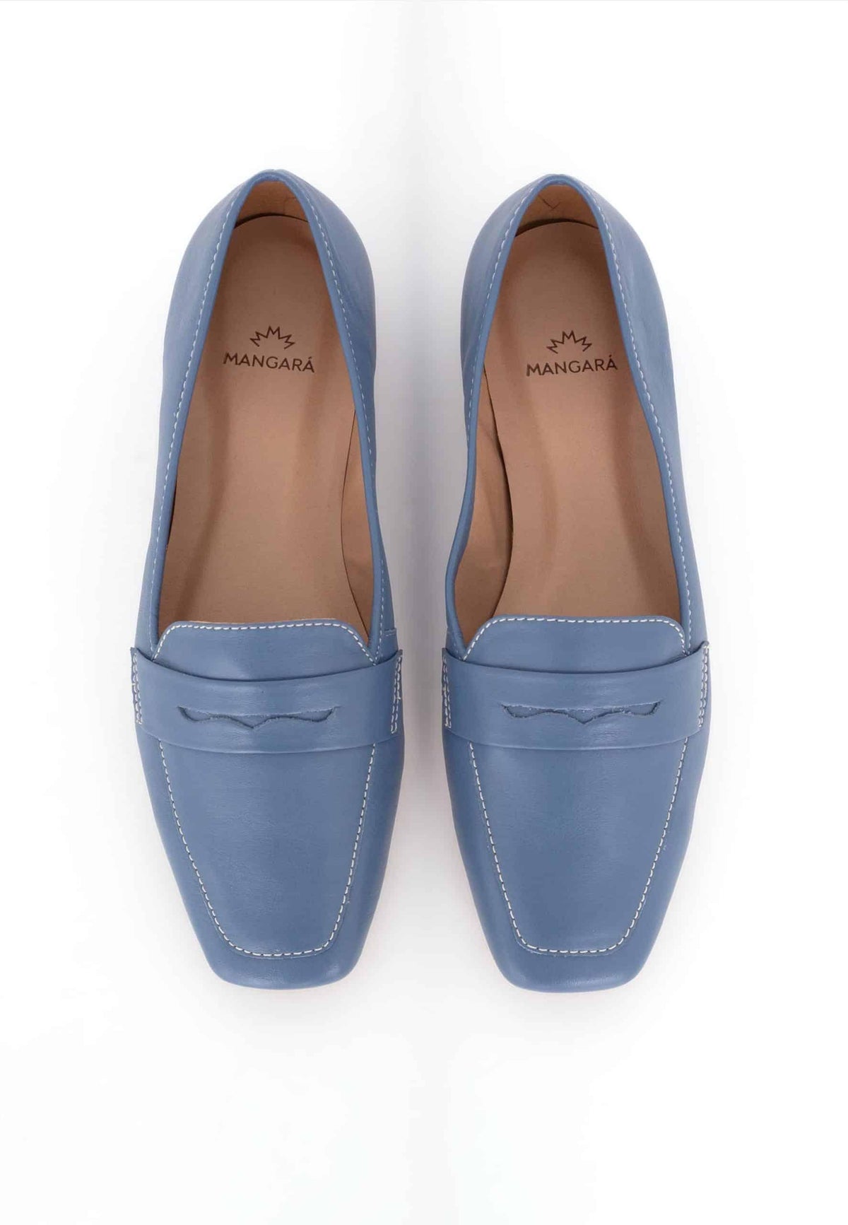 Cipó Blue Leather Square-Toe Loafers – Flat