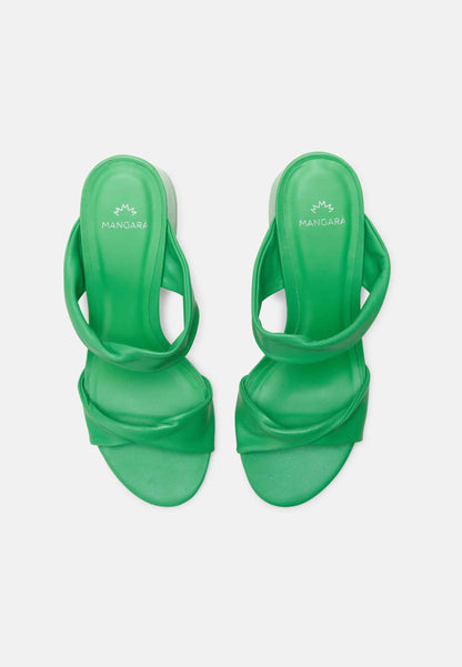 Xaxim Goat Green Leather Mules – 6.5cm Block Heel Slip-On