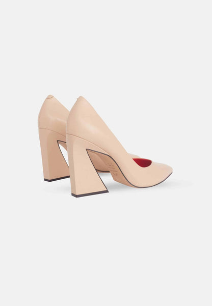 Maraca Leather Pumps – 10cm Geometric Block Heel Beige