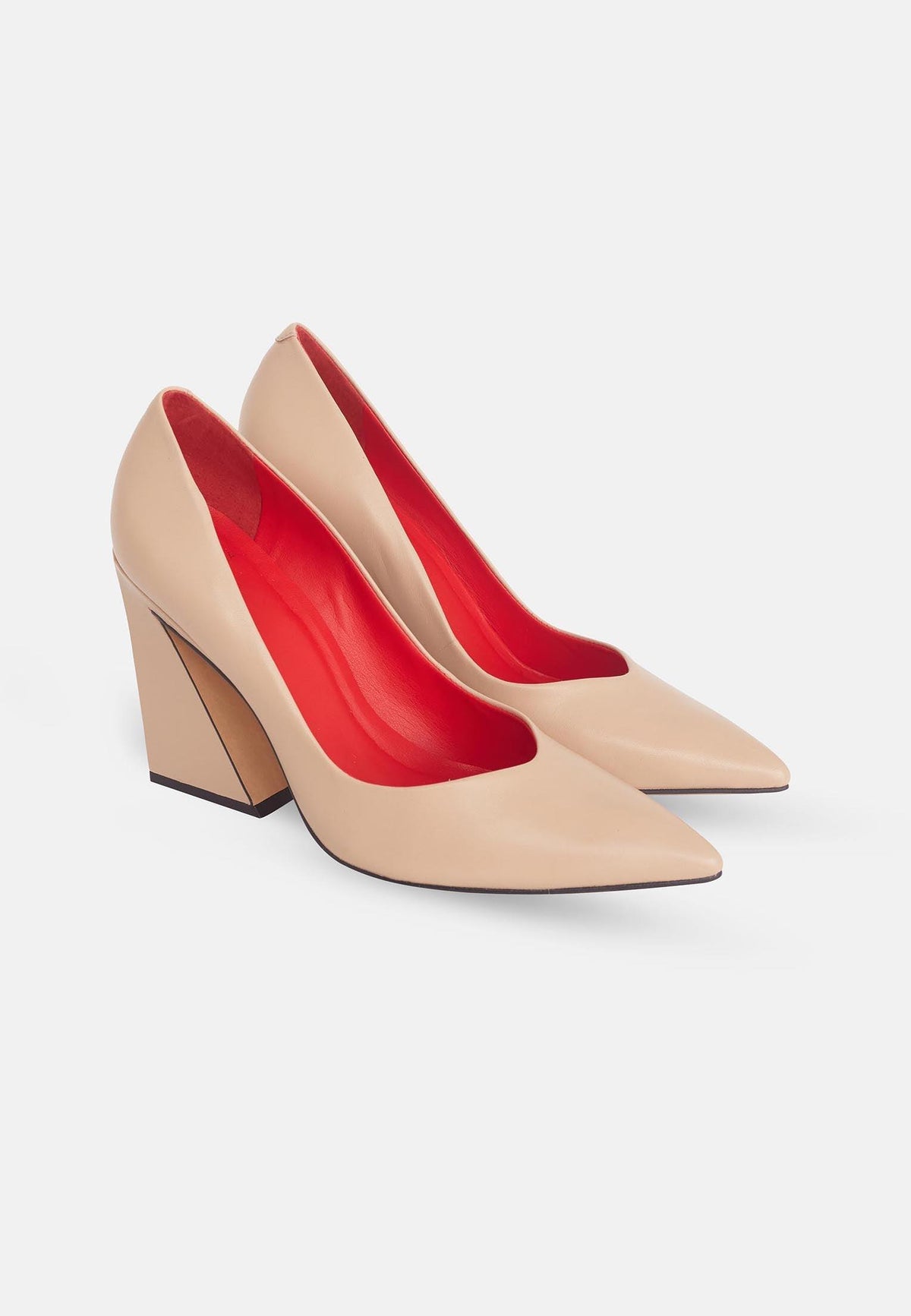 Maraca Leather Pumps – 10cm Geometric Block Heel Beige